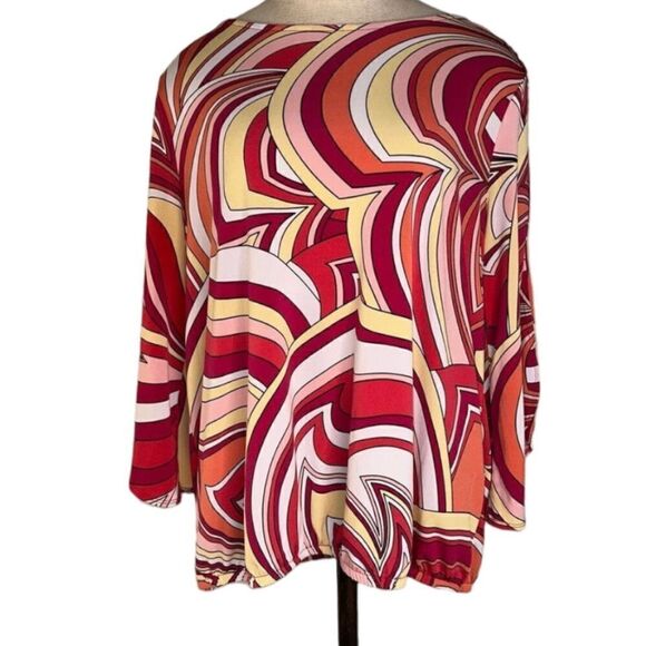 Chico’s Modern Movement Cold Shoulder Top Colorful 70’s Groovy Women’s Medium - Picture 1 of 11
